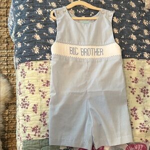 Blue Gingham 'Big Brother' Kids Romper